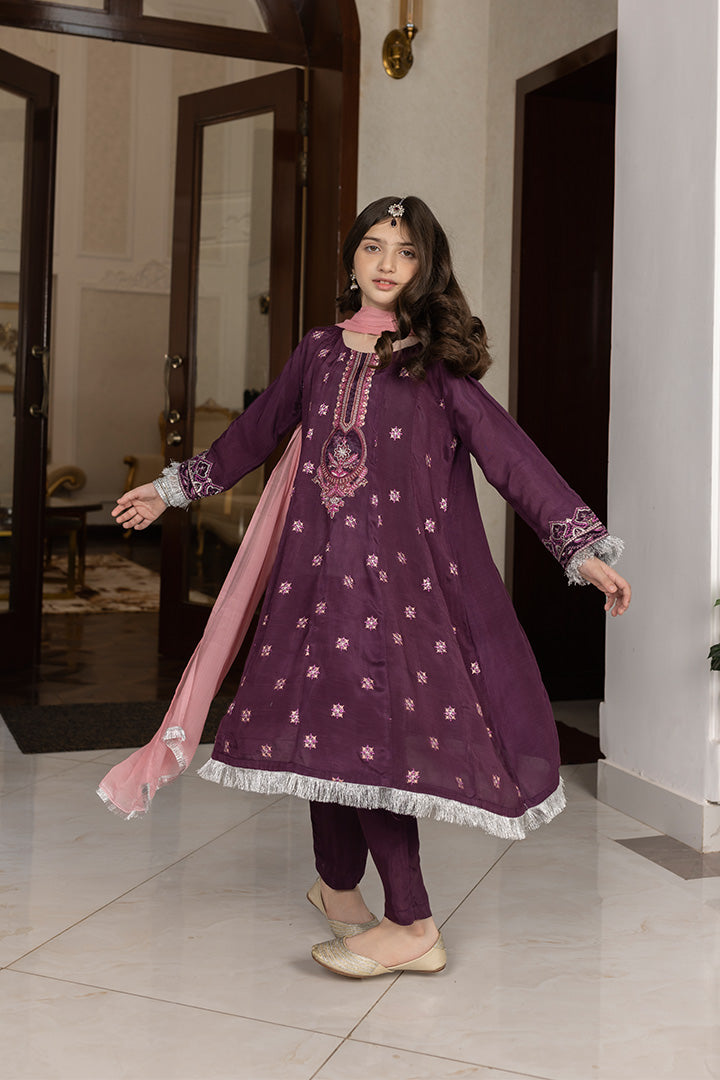 3 PIeces RAO Silk Plum Suit