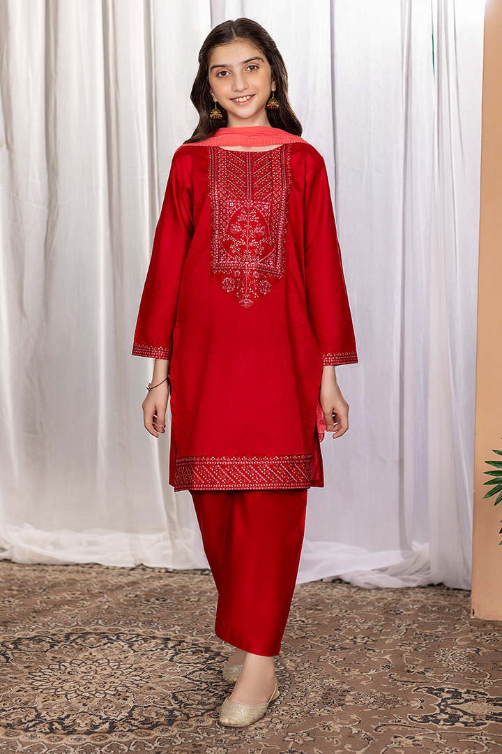 Crimson Elegance-2 PIECE EMBROIDERED Cotton SUIT
