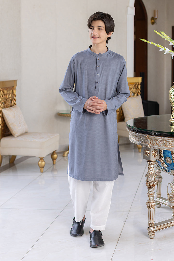 SELF COTTON GRAY KURTA TROUSER