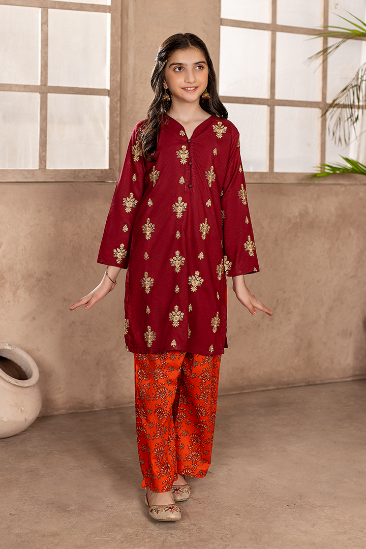 Maroon Majesty-2 Piece Embroidered