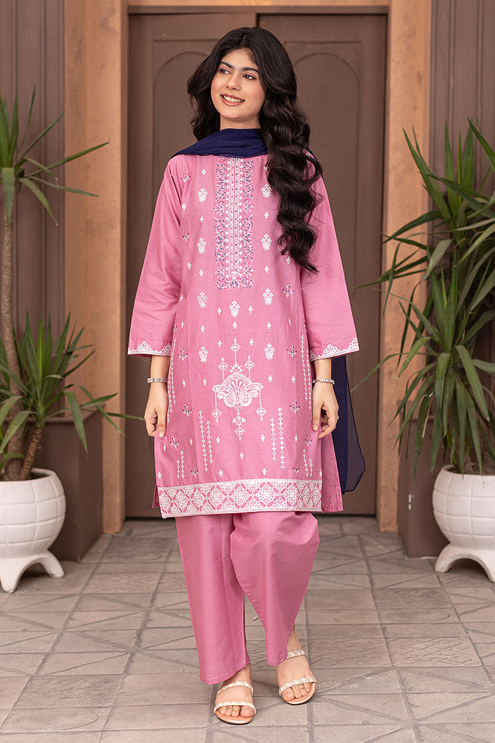 Pink Luxe-3 Piece Cotton Embroidered Suit