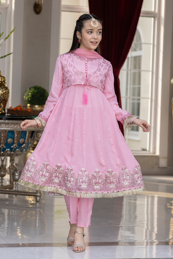 3 Piece Pink Rao Silk Suit