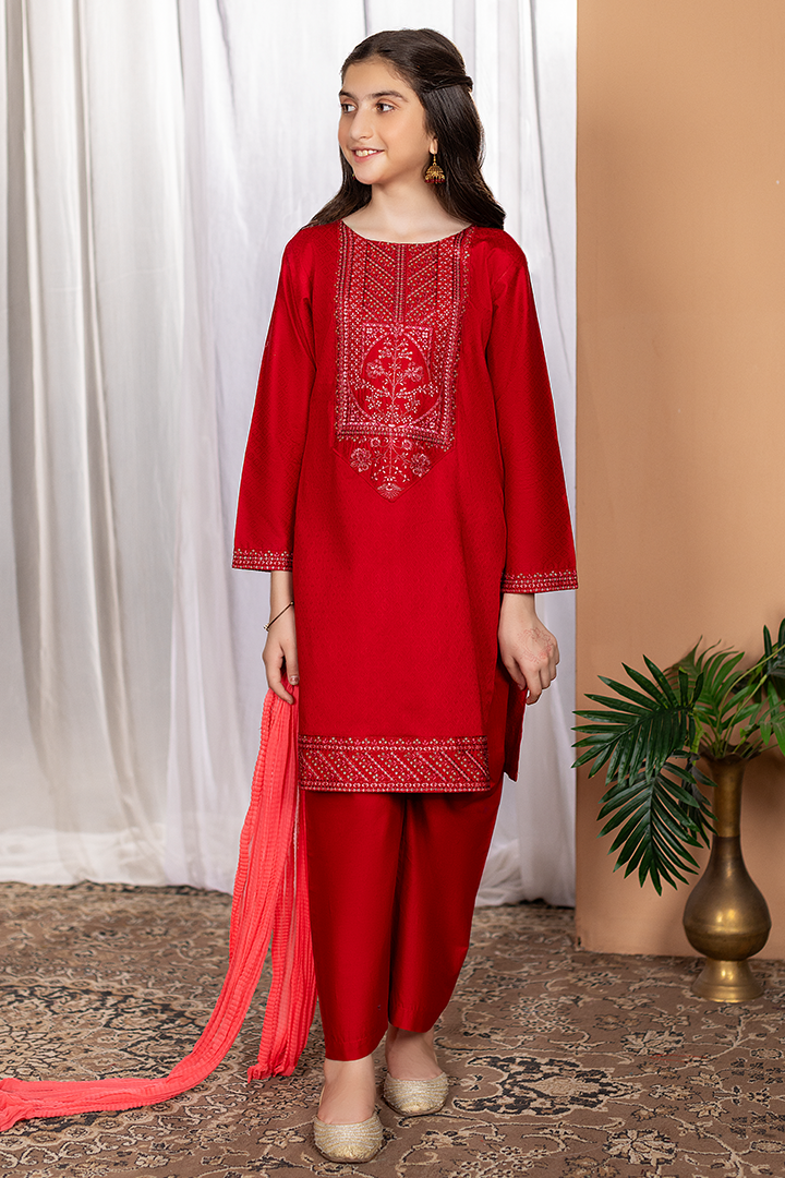 Crimson Elegance-2 PIECE EMBROIDERED Cotton SUIT