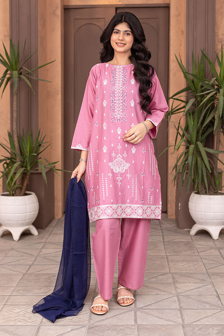 Pink Luxe-3 Piece Cotton Embroidered Suit