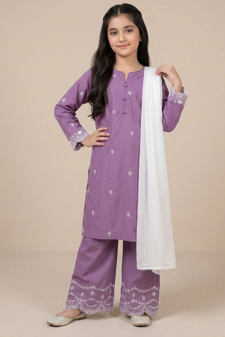 Moon Orchid-3 Piece Embroidered Cotton Suit