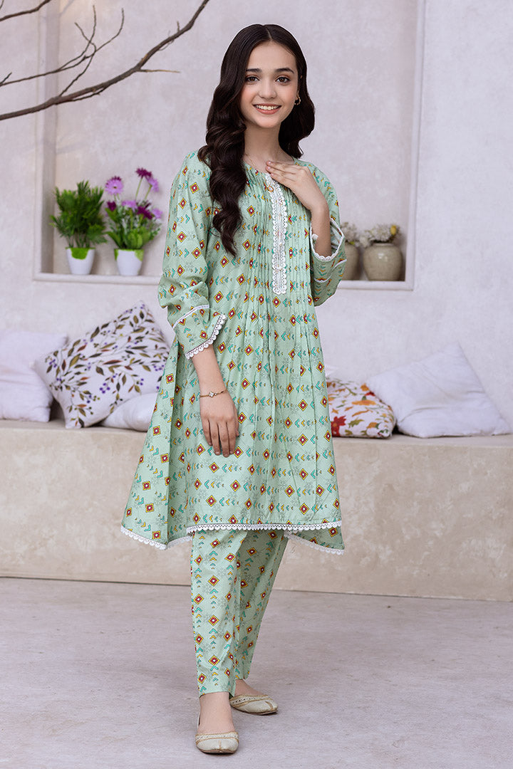 2 Pieces Green Digital Printed Suit