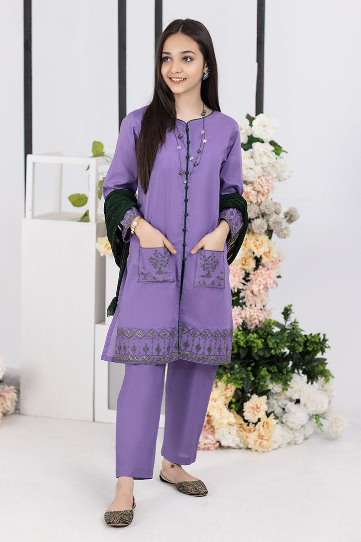 3 Pieces Purple Embroidered Suit