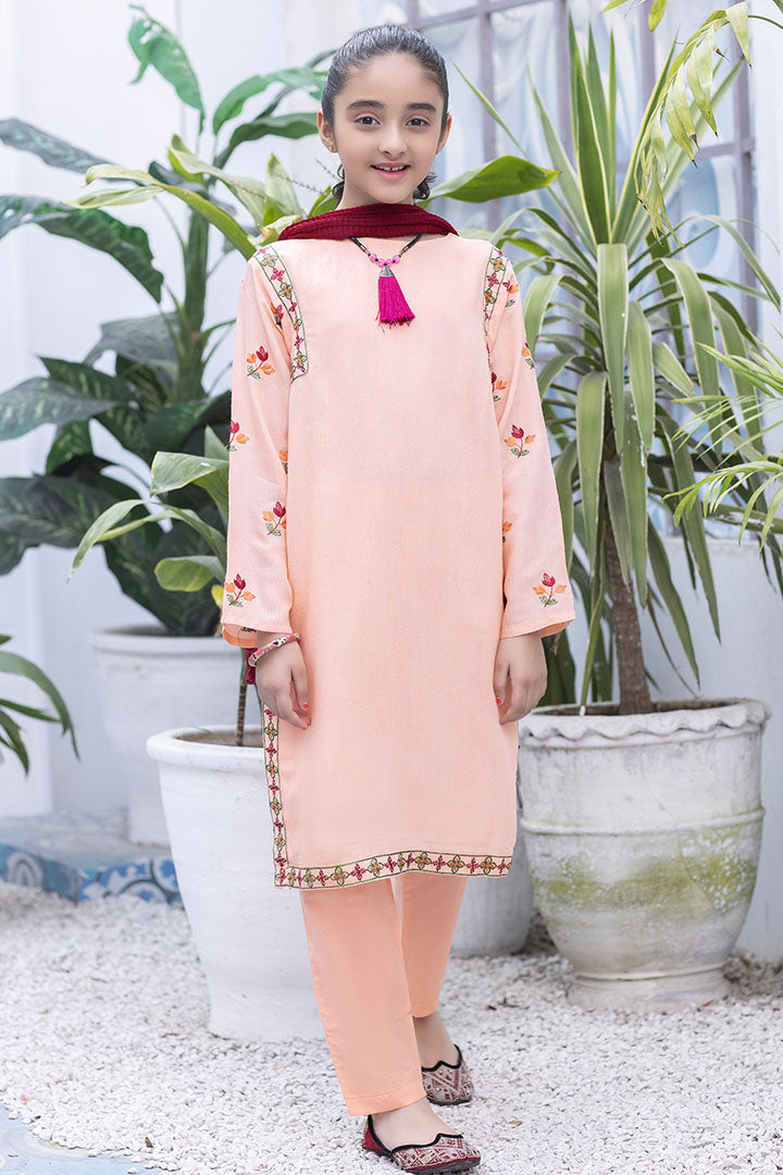 3 Piece Peach Embroidered Suit