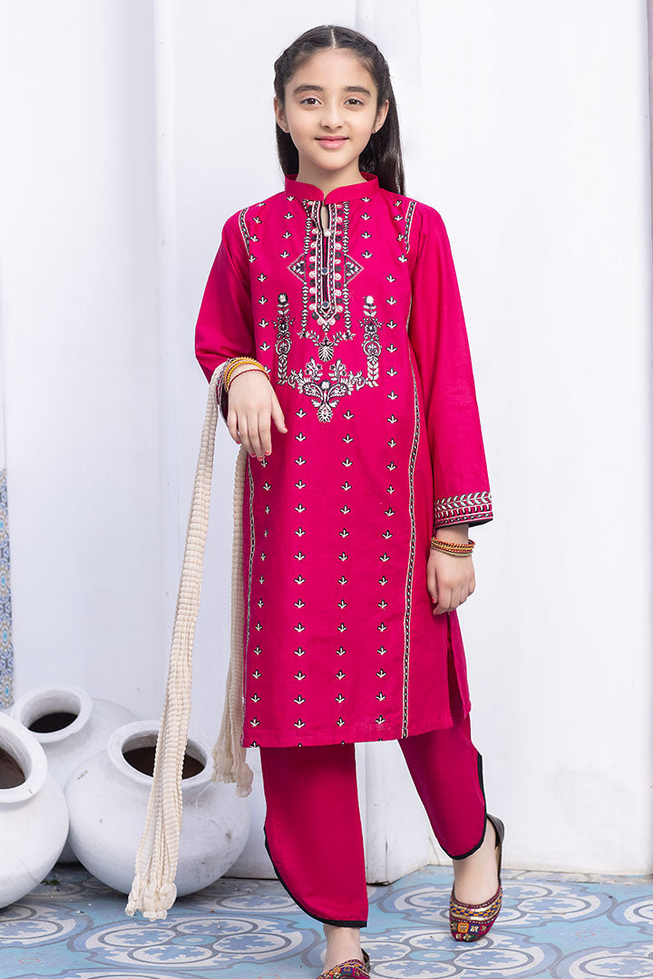 3 piece- S.pink Embroidered Suit