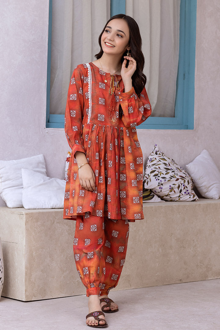 2 Pieces Mahroon Printed Suit