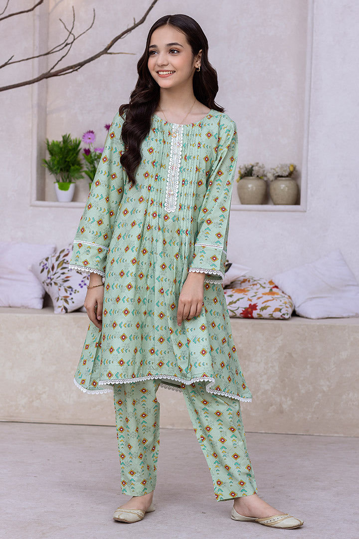 2 Pieces Green Digital Printed Suit