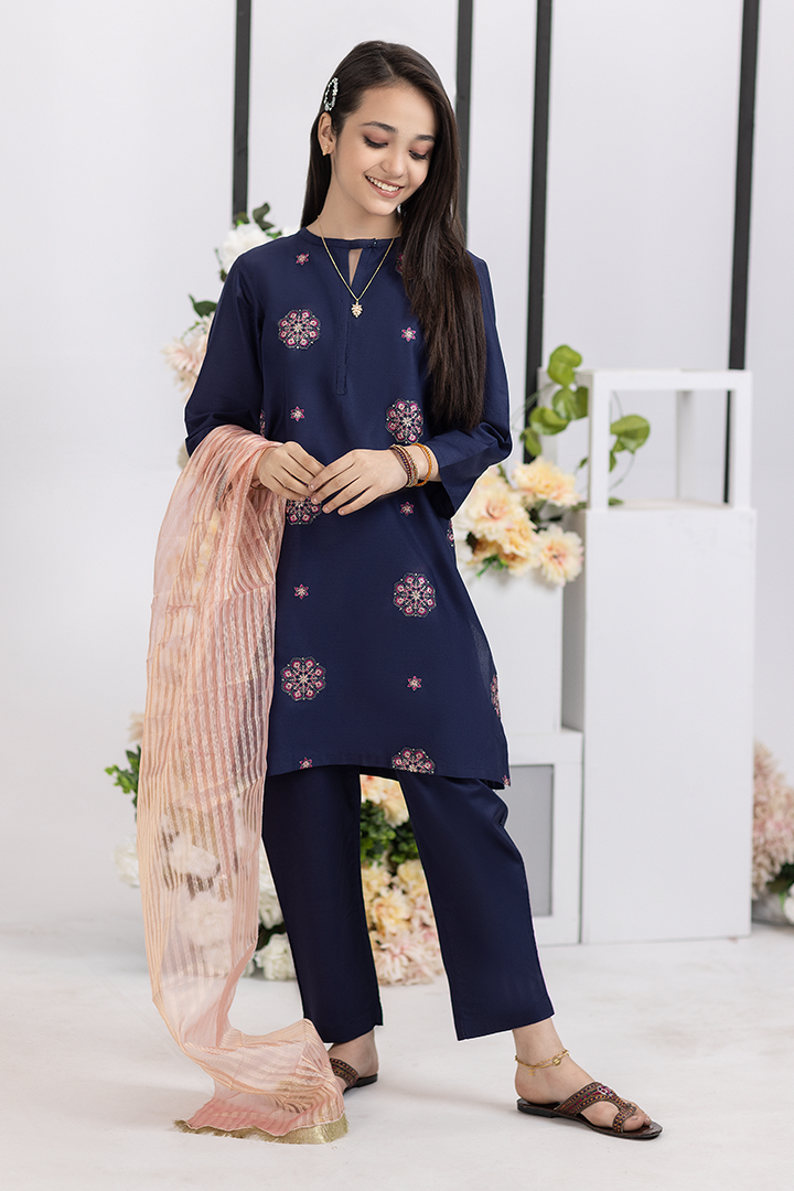 3 Piece Navy Embroidered Suit