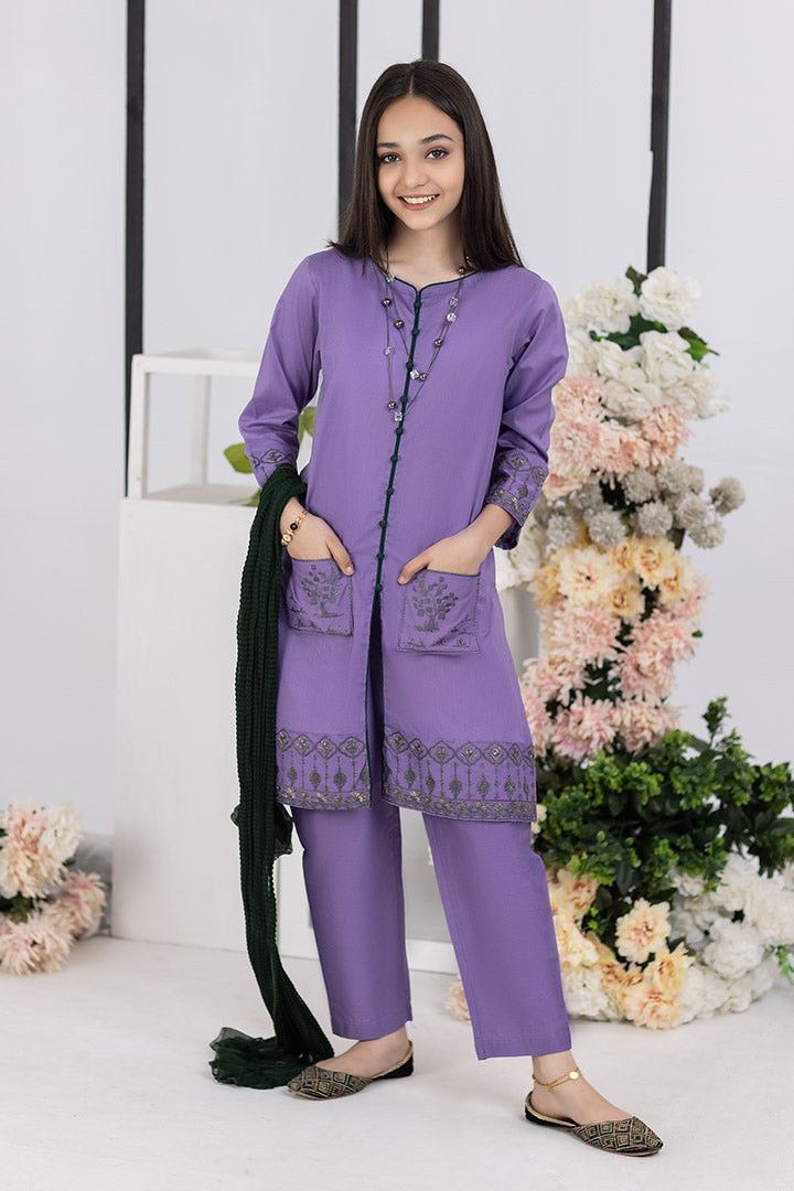 3 Pieces Purple Embroidered Suit