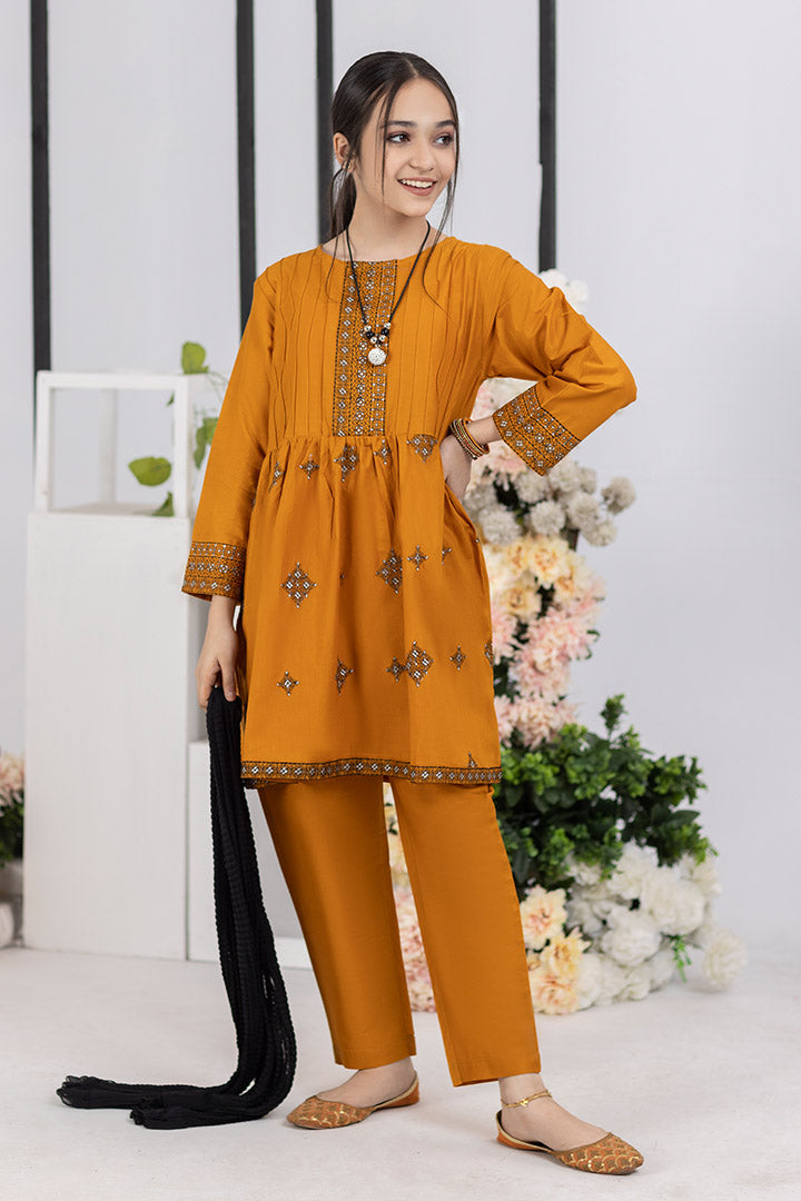 3 Piece Mustard Embroidered Suit 2.0