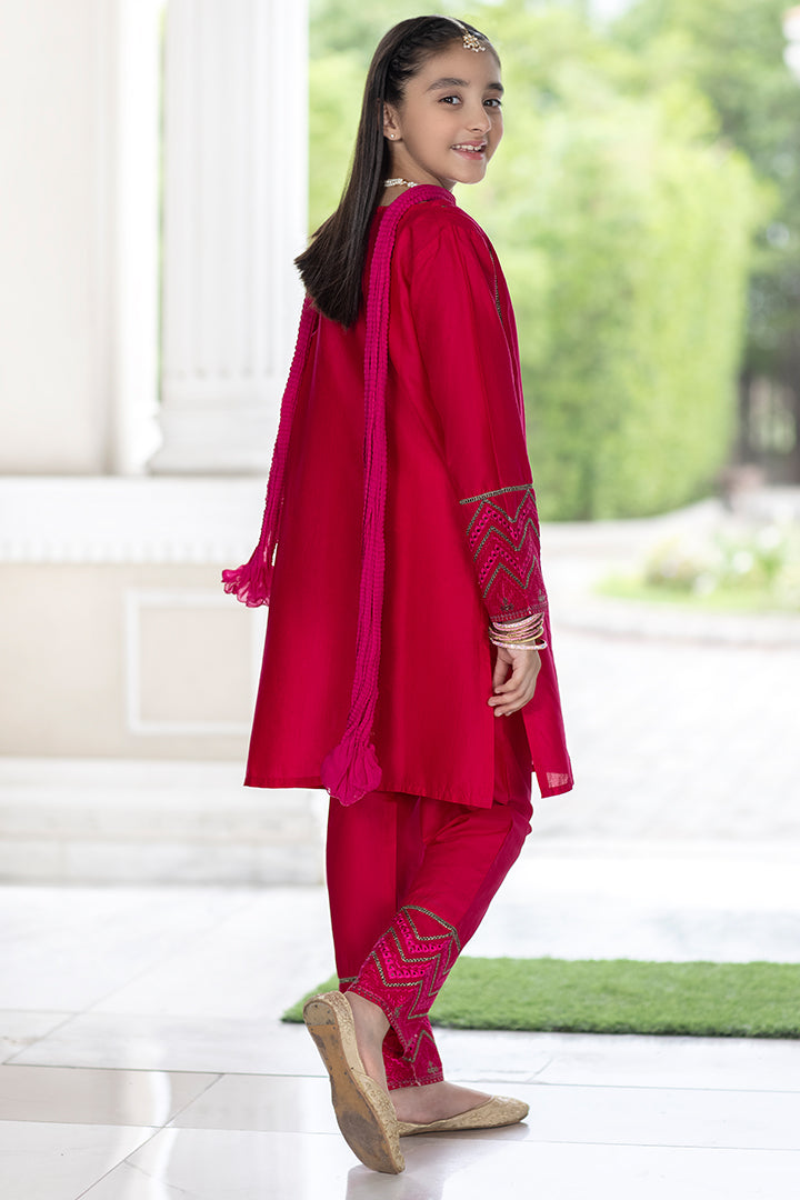 3 Piece Shocking Pink Embroidered Suit