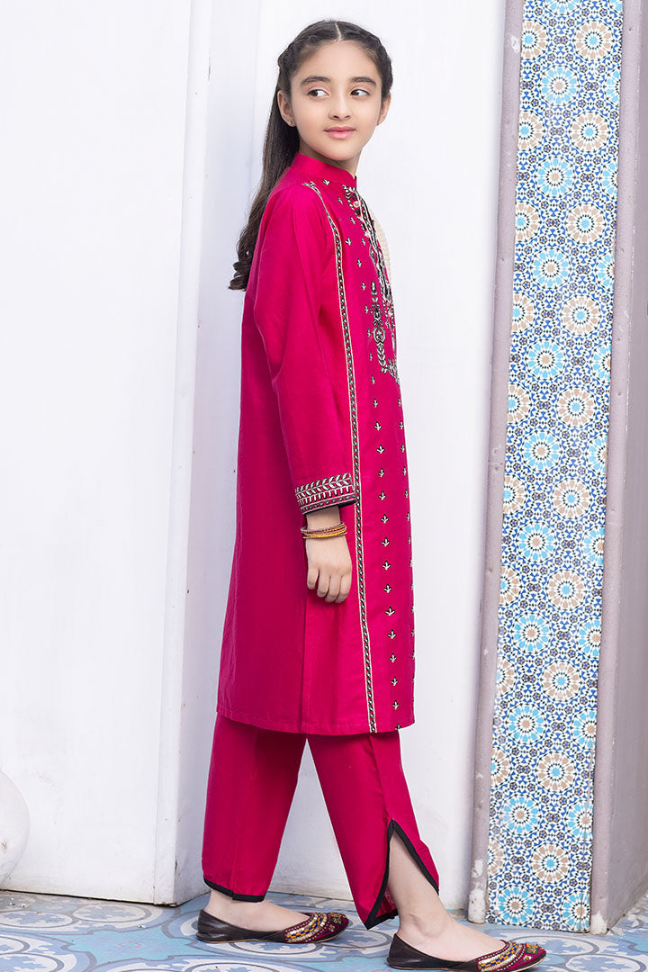 3 piece- S.pink Embroidered Suit