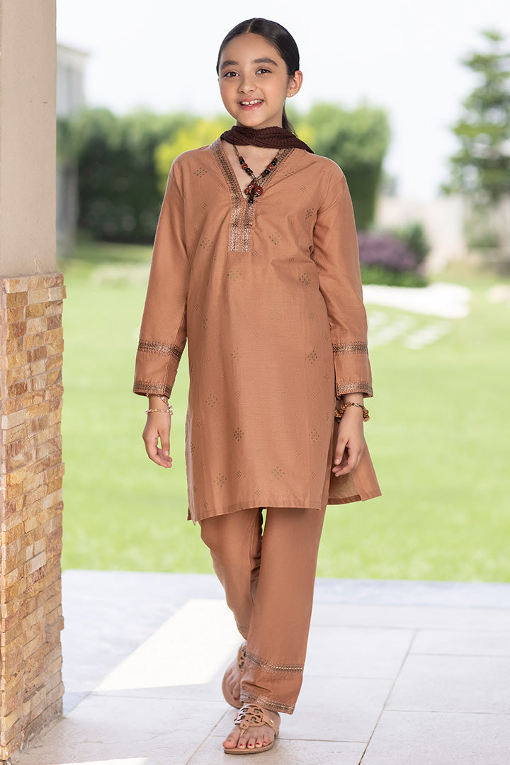 Coffee Wedding Wear Kids Girl Brown Embroidered Long Frock at Rs