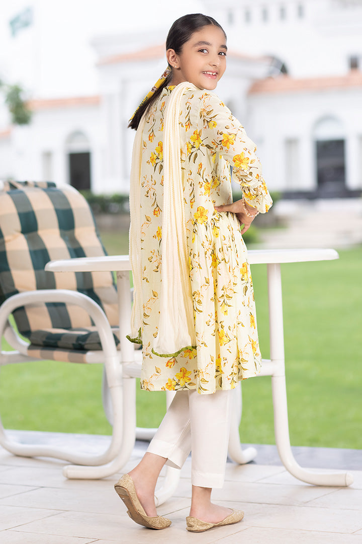 3 Piece - Yellow Printed Suit